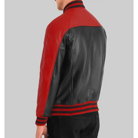 Holt Men’s Black & Red Leather Varsity Jacket – Classic Two-Tone Style & Comfort