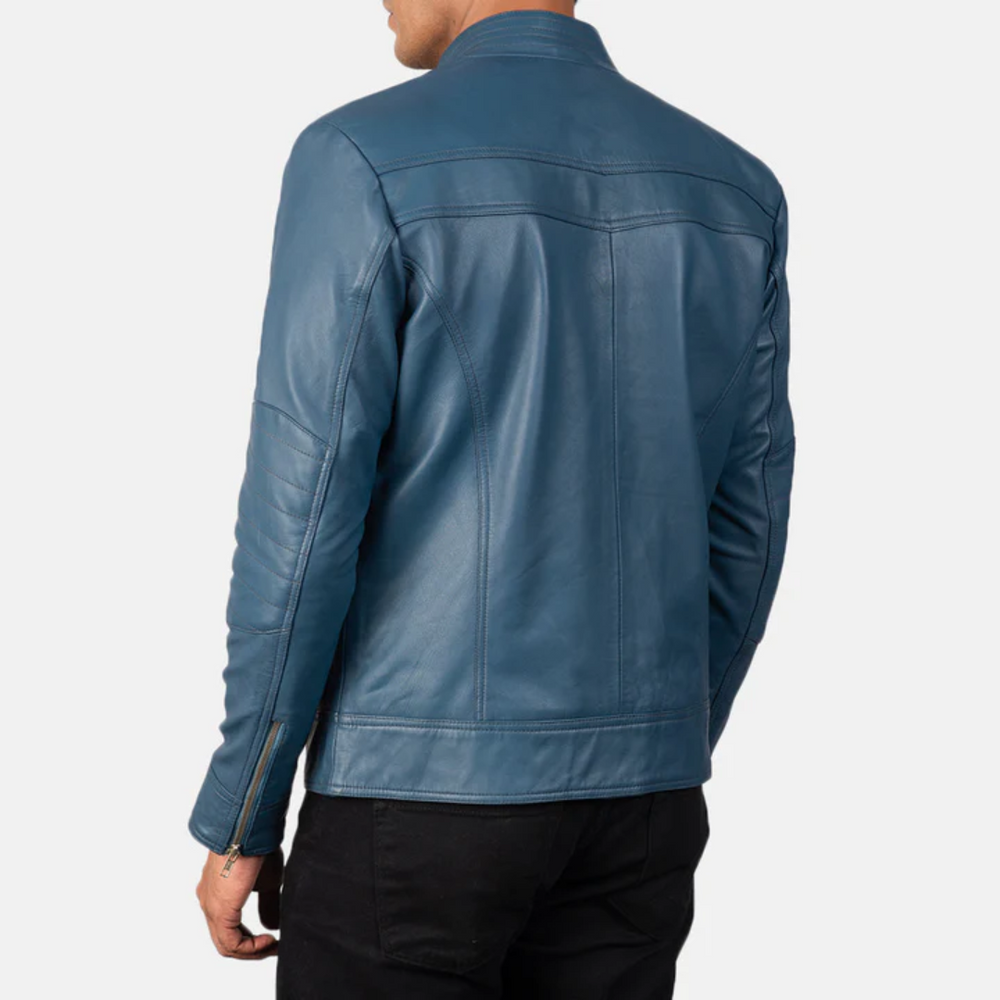 Men’s Blue Biker Leather Jacket – Stylish, Durable & Road-Read