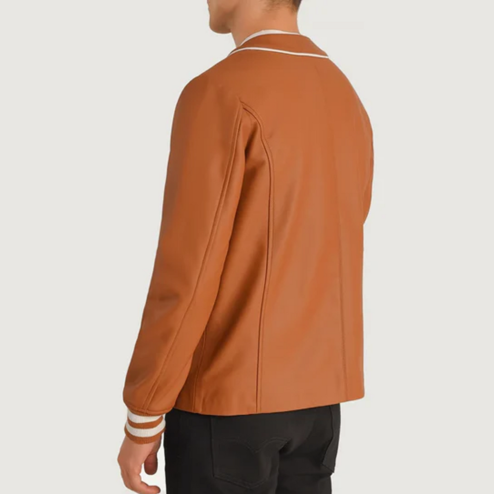 Willis Black Genuine Leather Varsity Jacket for Men
