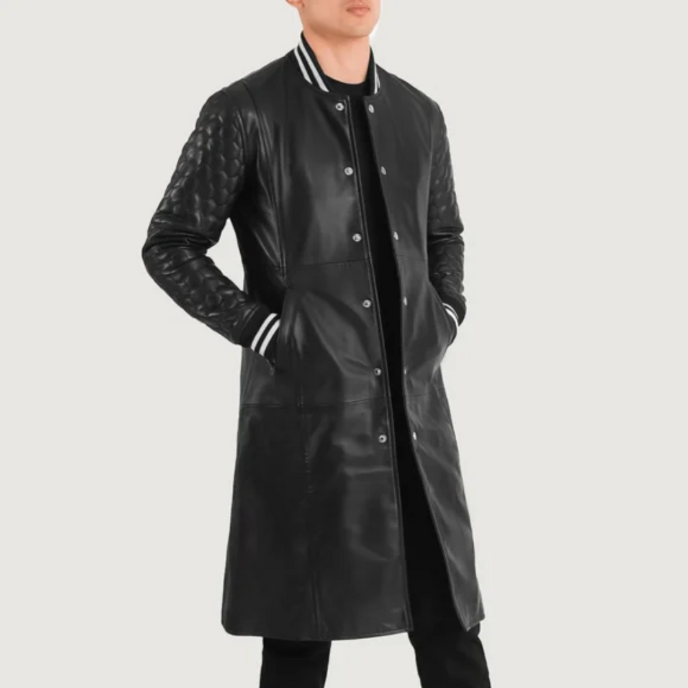 UB Fashion Wilde Black Leather Varsity Coat for Men – Classic Style, Premium Finish