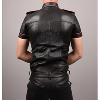 Black Leather Shirt with Pink Piping