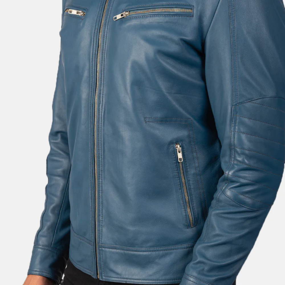 Men’s Blue Biker Leather Jacket – Stylish, Durable & Road-Read