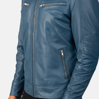 Men’s Blue Biker Leather Jacket – Stylish, Durable & Road-Read