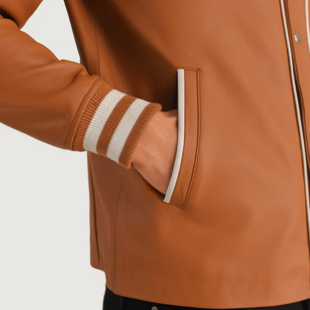 Willis Black Genuine Leather Varsity Jacket for Men