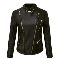 Naida Women’s Café Racer Genuine Cowhide Leather Motorcycle Jacket