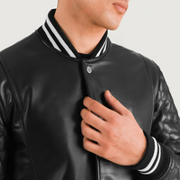 UB Fashion Wilde Black Leather Varsity Coat for Men – Classic Style, Premium Finish