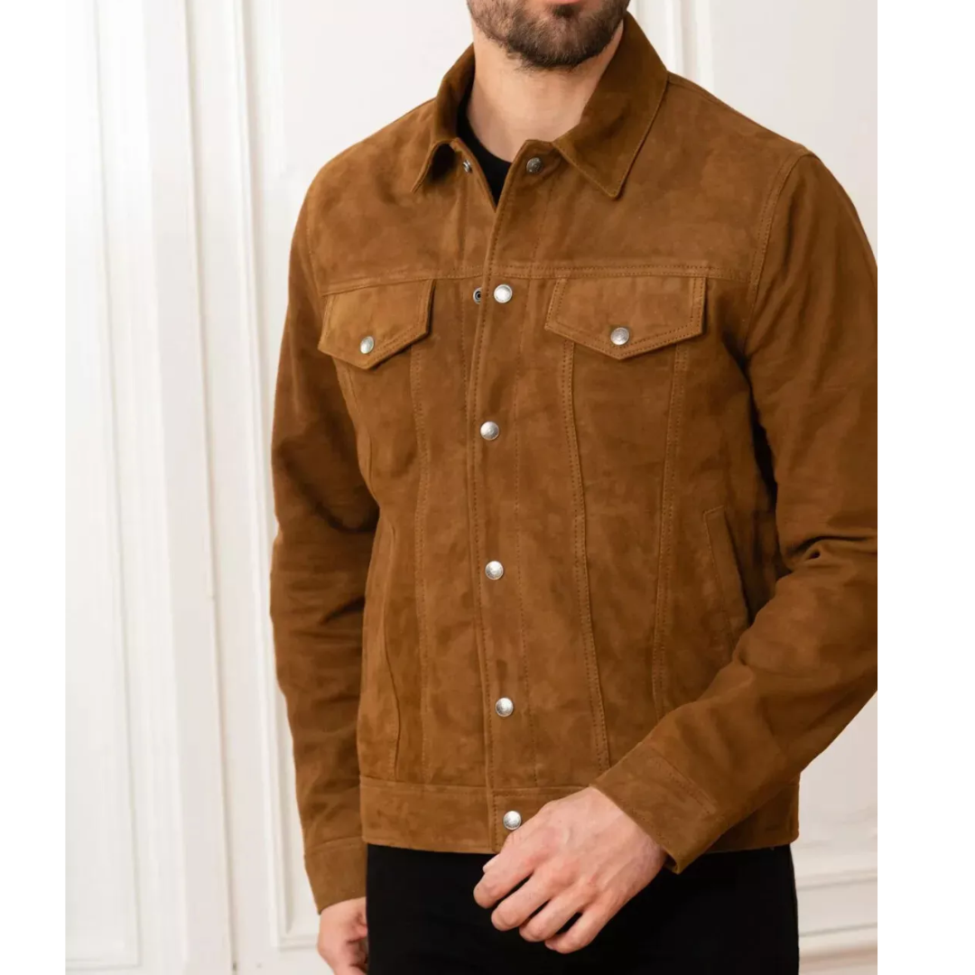 Mens Dark Brown Leather Suede Jacket In Europe