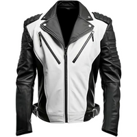 Men’s Black and White Quilted Real Leather Motorcycle Jacket