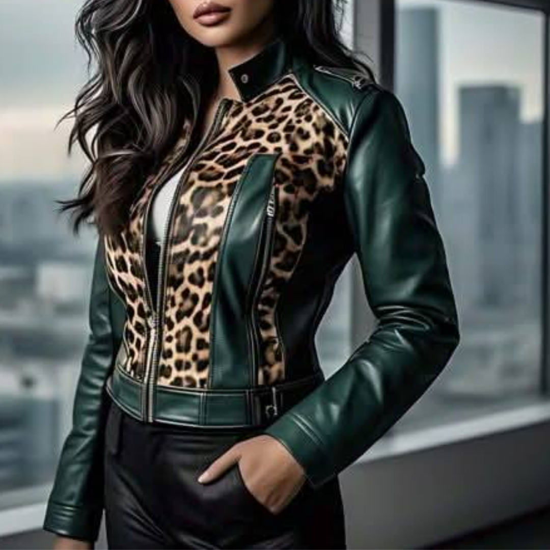 Cheetah Print Women’s Faux Leather Jacket – Bold & Stylish Outerwear