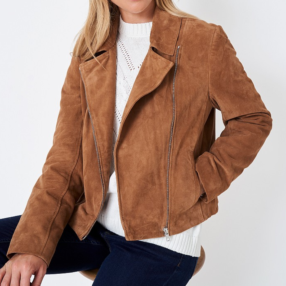 Women’s Brown Suede Leather Jacket – New Slim Fit Style