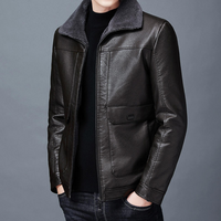 Men’s Winter Leather Jacket – Plus Velvet Thick Warm Lapel Fur Collar Jacket for Middle-Aged Men
