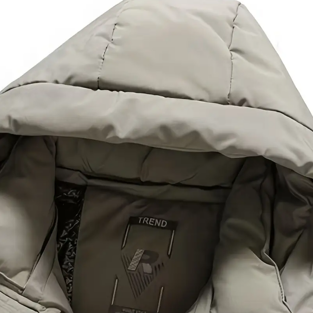 Men’s Windproof Thermal Hooded Jacket – Lightweight Insulated Winter Coat with Zippered Pockets
