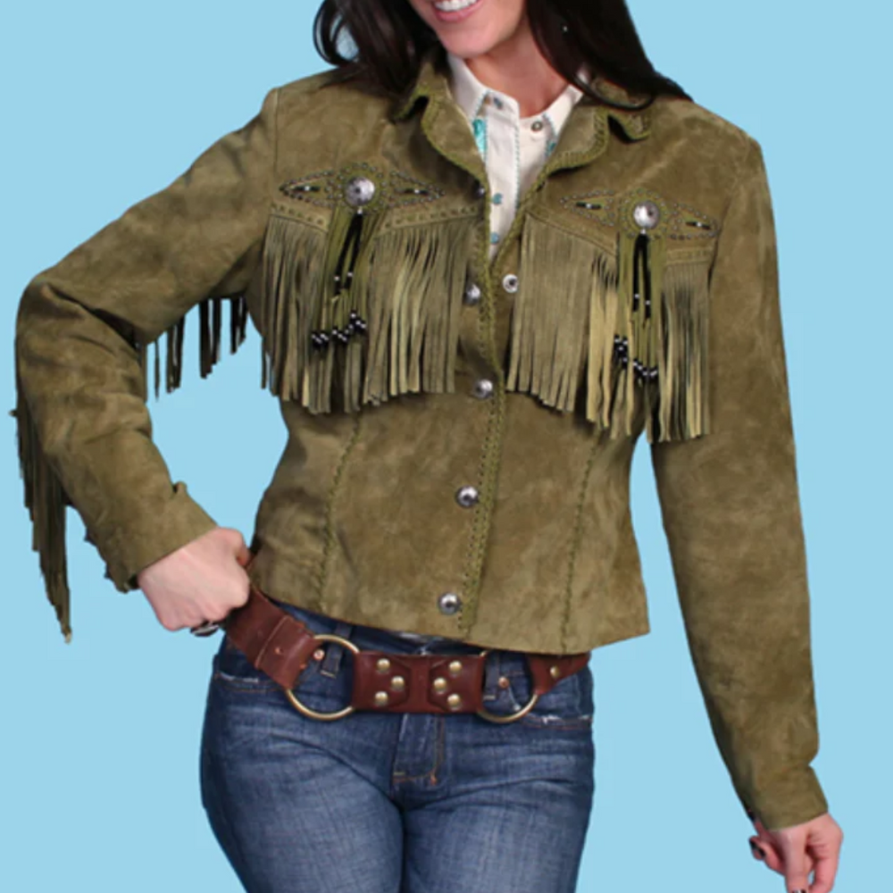 Scully Women’s Boar Suede Leather Jacket with Fringe & Beaded Detailing