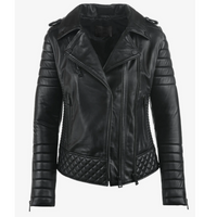 Women’s Midnight Black Quilted Biker Leather Jacket – Sleek & Stylish Ride