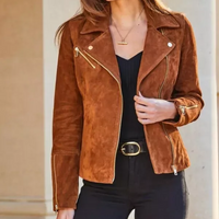 Women’s Brown Suede Leather Motorcycle Jacket – Slim Fit Vintage Style