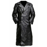 Classic Men’s German Officer Leather Trench Coat – Military Style Elegance