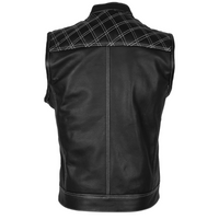 Men’s Denim & Leather Motorcycle Vest with Conceal Carry Pockets and White Stitching