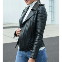 Women’s Midnight Black Quilted Biker Leather Jacket – Sleek & Stylish Ride
