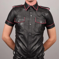 Black Leather Shirt with Pink Piping