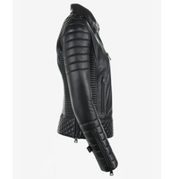 Women’s Midnight Black Quilted Biker Leather Jacket – Sleek & Stylish Ride