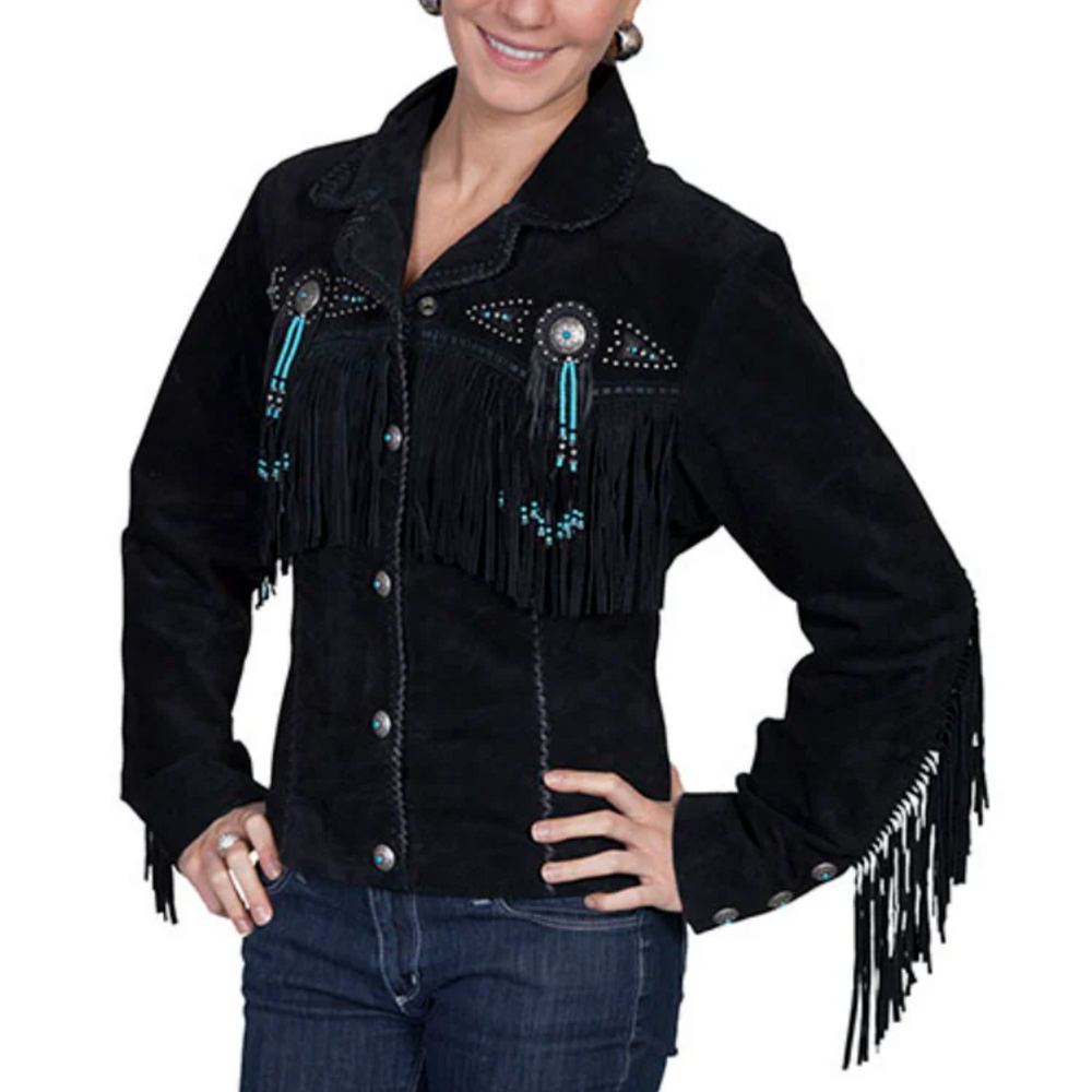 Scully Women’s Boar Suede Leather Jacket with Fringe & Beaded Detailing