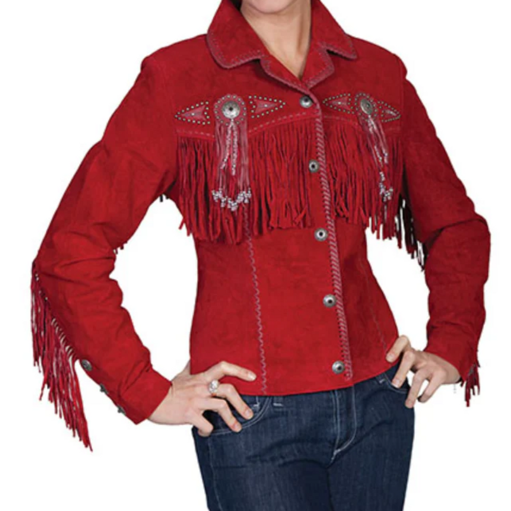 Scully Women’s Boar Suede Leather Jacket with Fringe & Beaded Detailing