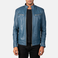 Men’s Blue Biker Leather Jacket – Stylish, Durable & Road-Read
