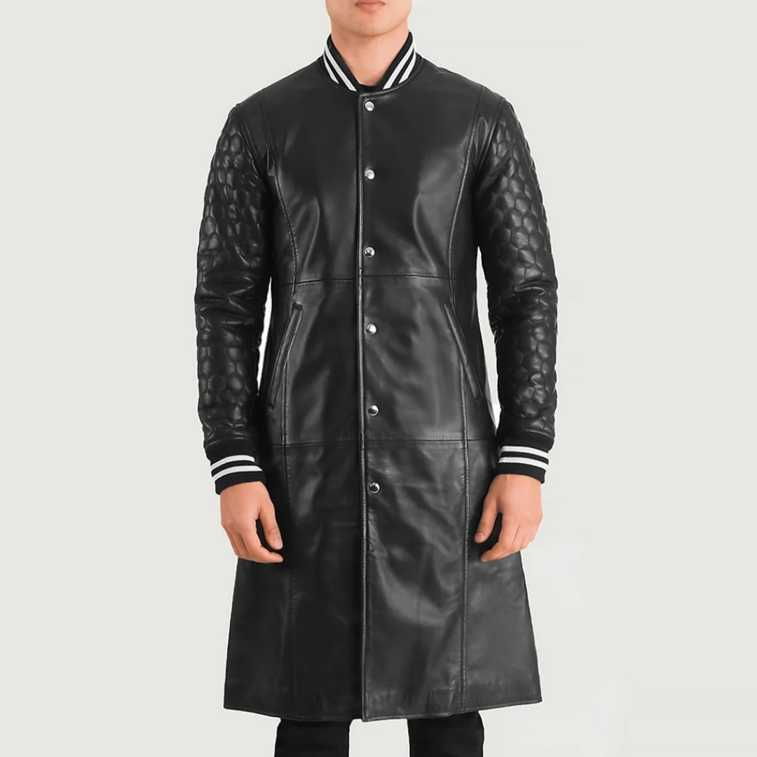 UB Fashion Wilde Black Leather Varsity Coat for Men – Classic Style, Premium Finish