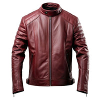 Men's Luxe Biker Maroon Biker Café-Racer Real Lambskin Leather Jacket