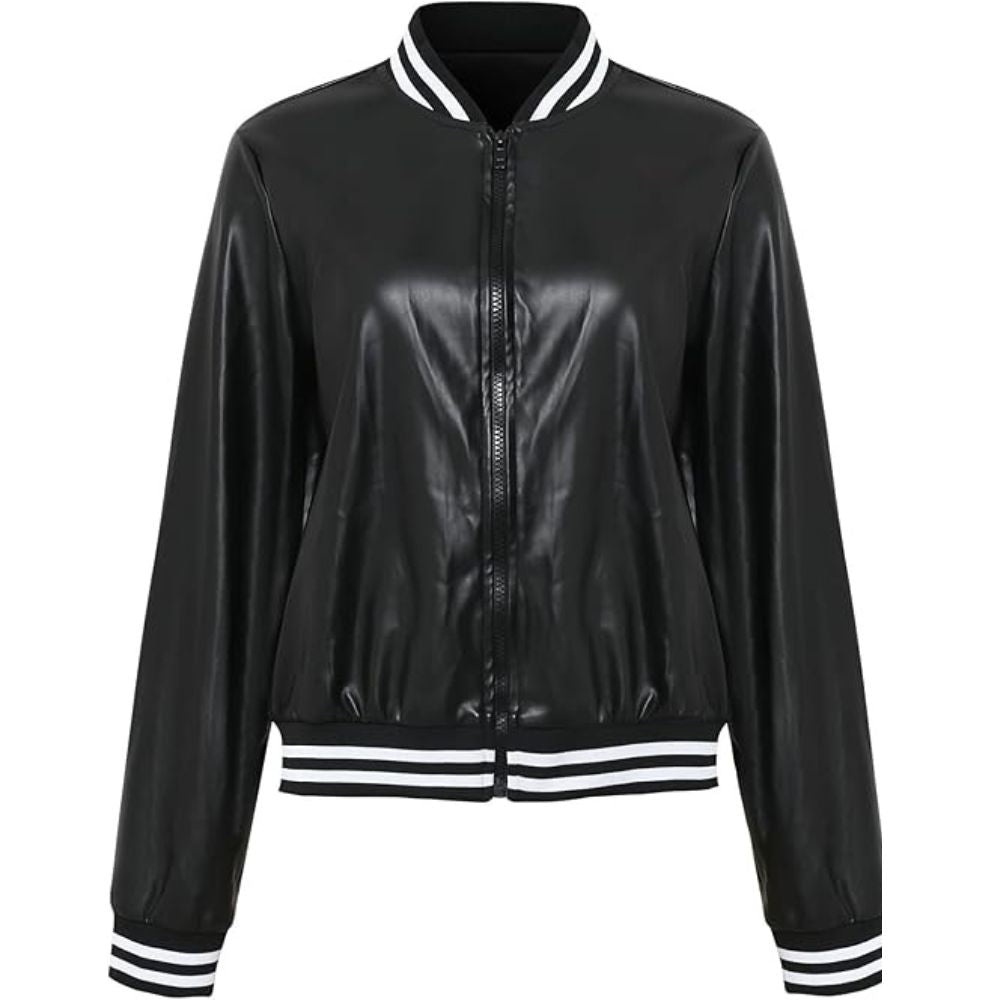 Women's Celeste Black Bomber Genuine Lambskin Leather Jacket