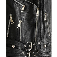 Women's Ember Classic Belted Black Biker Genuine Lambskin Leather Jacket
