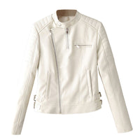 Women’s Aura White Stylish Slim-Fit Biker Genuine Sheepskin Leather Jacket