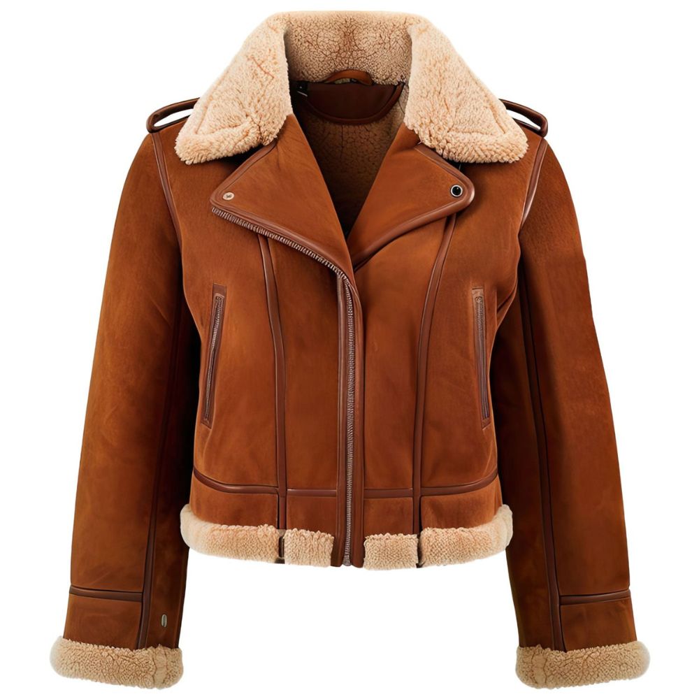 Women's Belle Brown Faux Fur Lined Genuine Lambskin Suede Leather Jacket