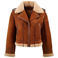 Women's Belle Brown Faux Fur Lined Genuine Lambskin Suede Leather Jacket