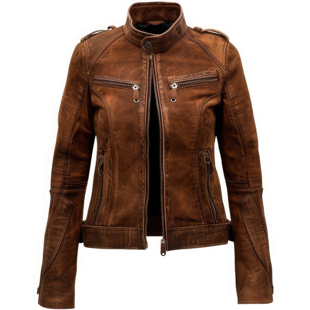 Women's Bliss Classic Distressed Brown Genuine Suede Leather Jacket