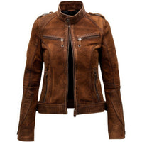 Women's Bliss Classic Distressed Brown Genuine Suede Leather Jacket