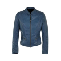 Women’s Iconic Winter Retro Blue Biker Genuine Sheepskin Leather Jacket