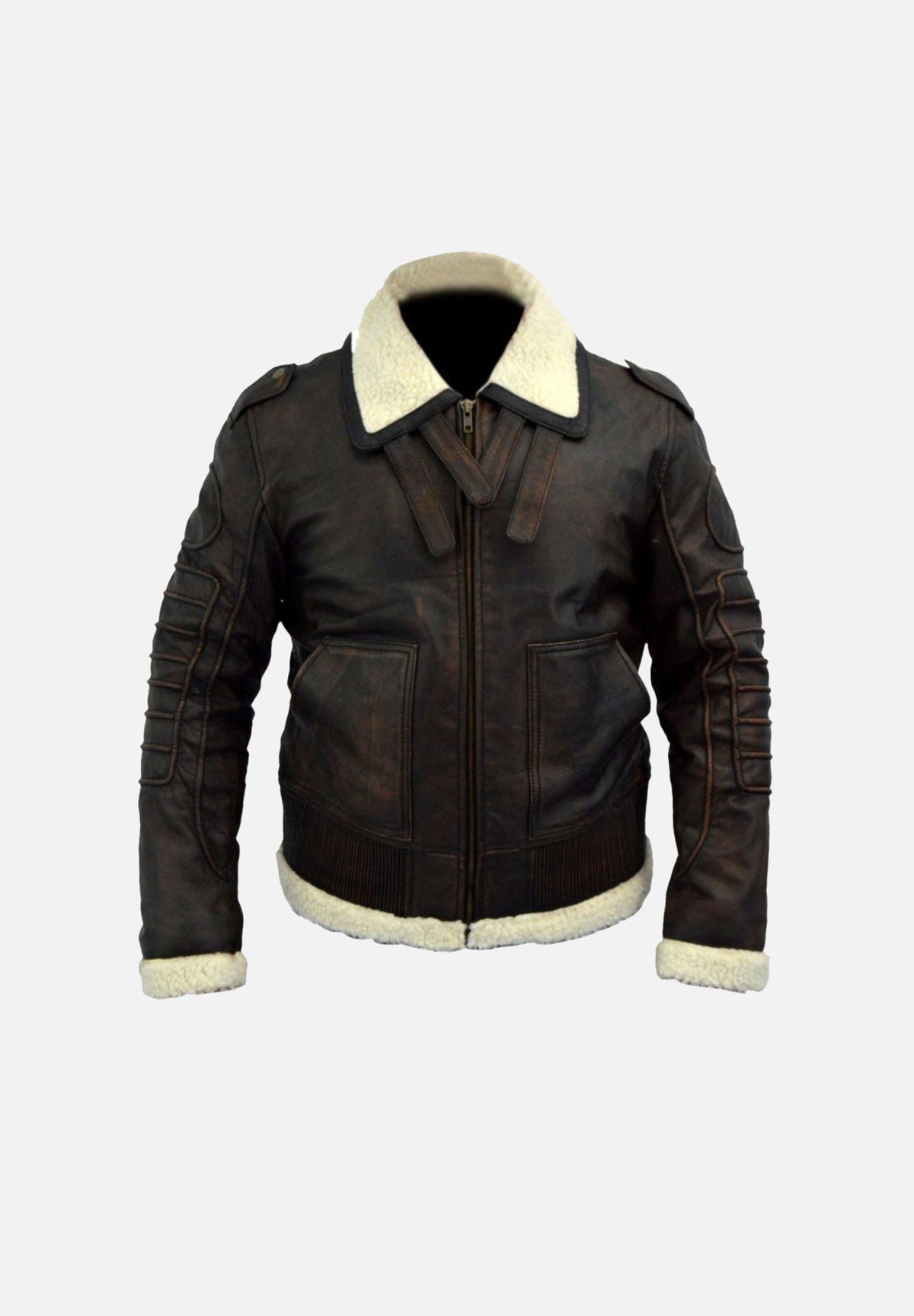 Parfitt Black B-3 Wool-Collar Leather Bomber Jacket