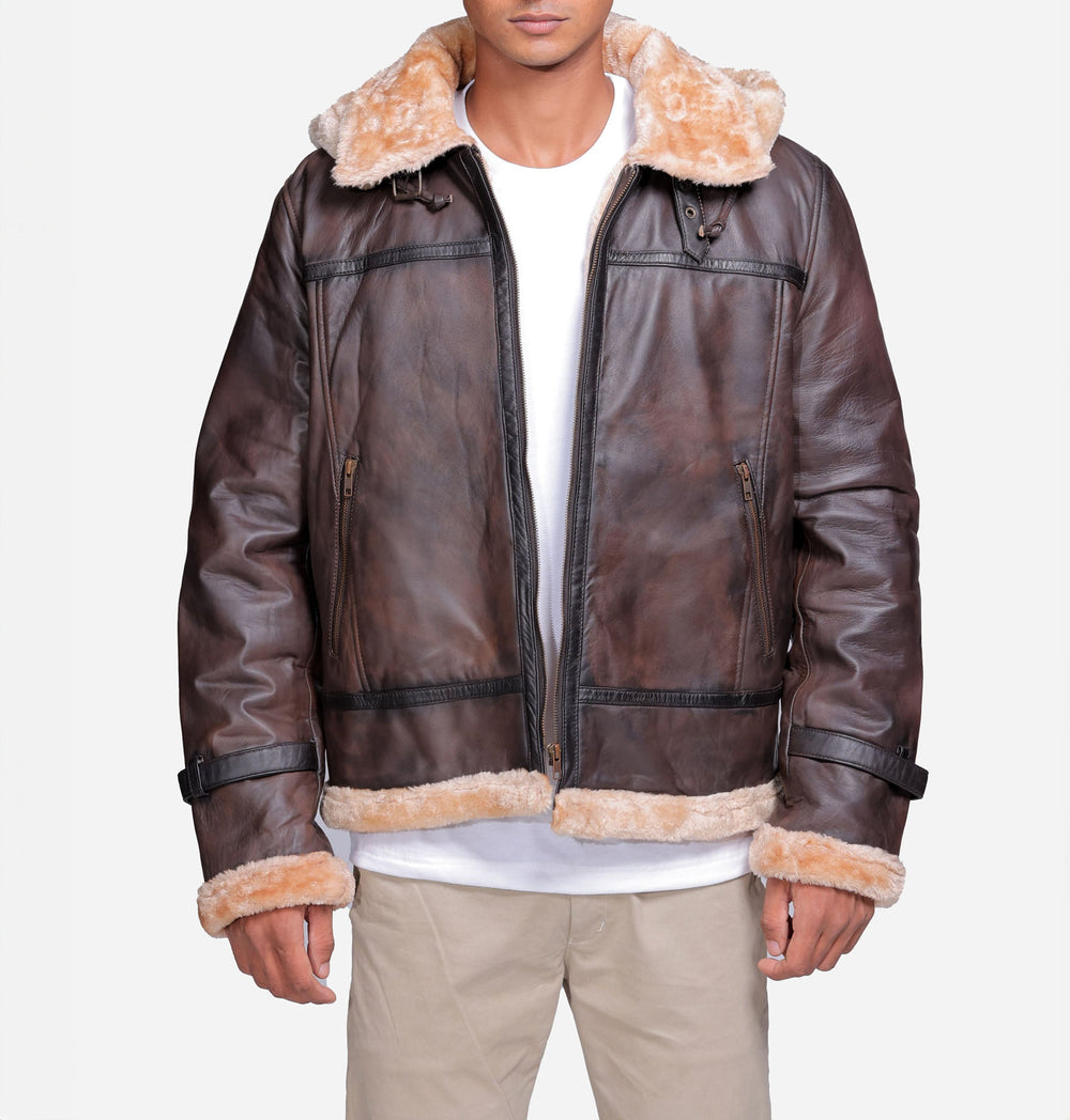Delaney Brown B-3 Shearling Leather Bomber Jacket