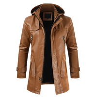 Mens Zane Front Button and Zippered Hooded Leather Coat