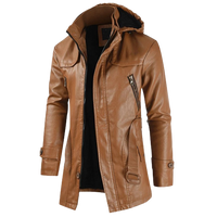Mens Zane Front Button and Zippered Hooded Leather Coat
