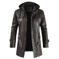 Mens Zane Front Button and Zippered Hooded Leather Coat
