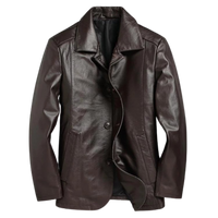 Mens Magnus Front Button Leather Coat