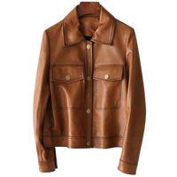 Womens Zoe Front Pocket Brown Genuine Lambskin Leather Jacket