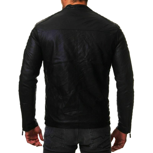 Men's Rex Shoulder Patch Work Real Lambskin Leather Jacket