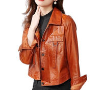 Womens Hazel Front Pocket Tan Genuine Lambskin Leather Jacket