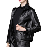 Womens Harper Genuine Black Leather Hooded Bomber Jacket