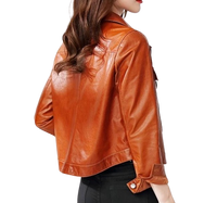 Womens Hazel Front Pocket Tan Genuine Lambskin Leather Jacket
