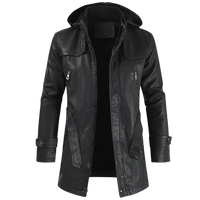 Mens Zane Front Button and Zippered Hooded Leather Coat