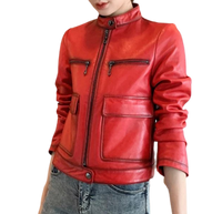 Womens Eleanor Front Pocket Genuine Lambskin Leather Jacket